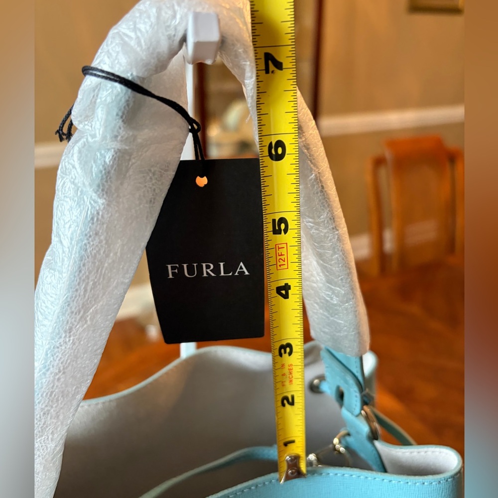 Furla Aquamarine Stacy Leather Drawstring Bucket Bag with Pouch - Picture 11 of 13
